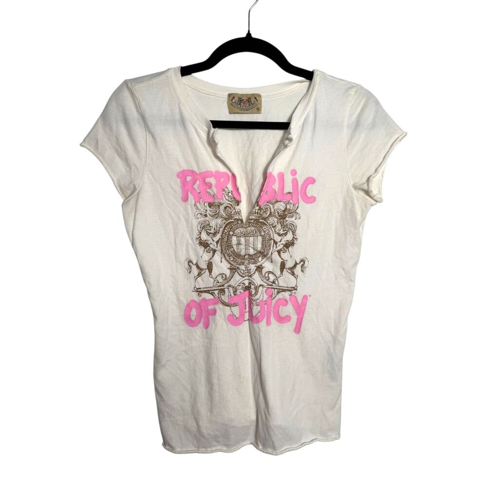 Juicy Couture Vintage Y2K V Neck Short Sleeve Republic of Juicy Shirt Medium
